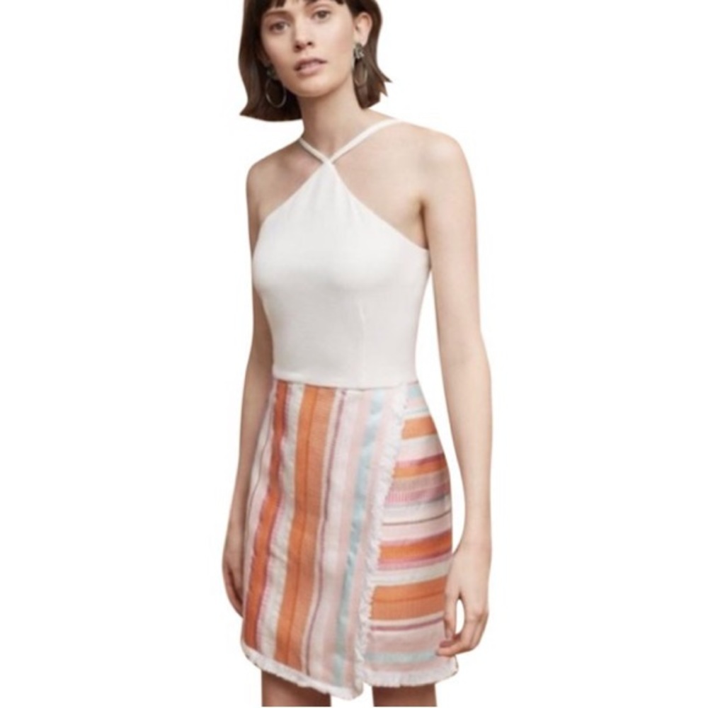 Anthropologie Hutch Rainbow Fringe Halter Mini Dress